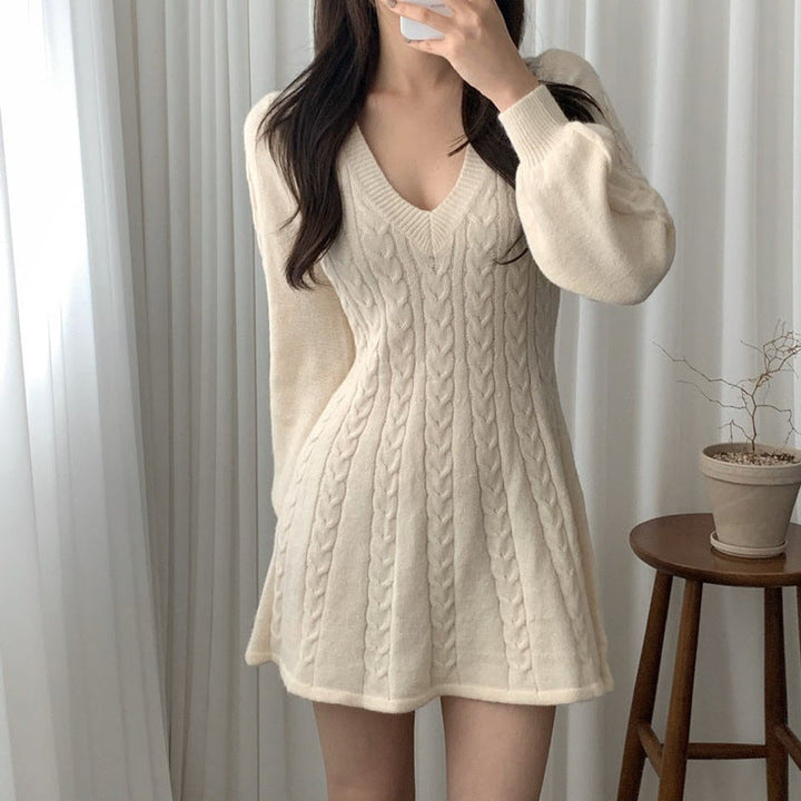 Women's Long-Sleeve Knitted Jumper Dress A-Line (5)