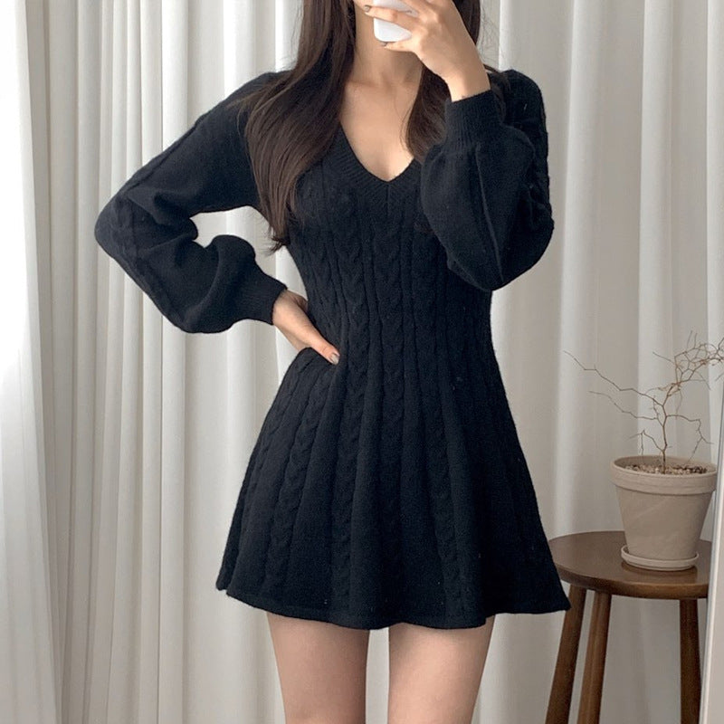 Women's Long-Sleeve Knitted Jumper Dress A-Line (7)