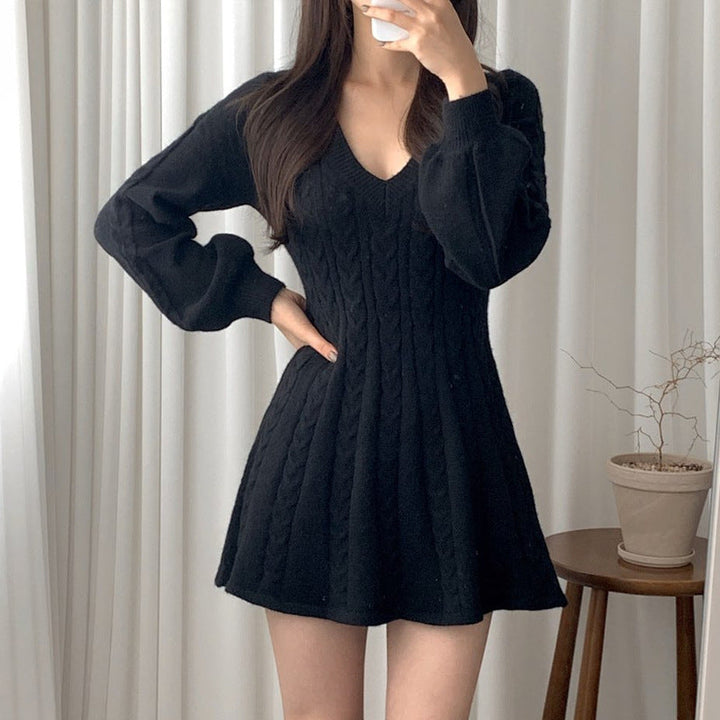 Women's Long-Sleeve Knitted Jumper Dress A-Line (7)