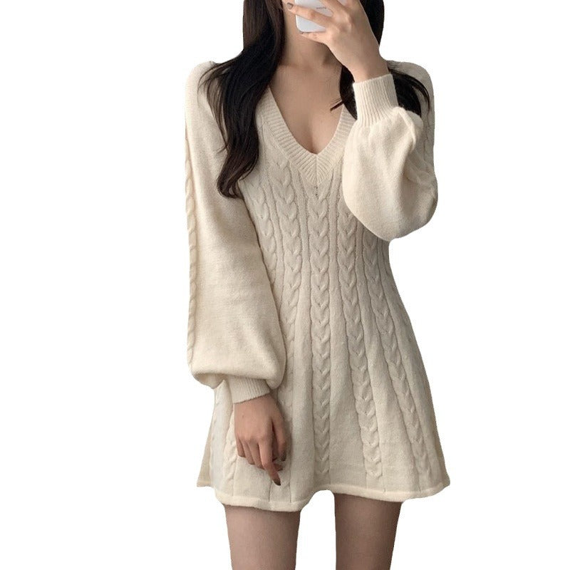 Women's Long-Sleeve Knitted Jumper Dress A-Line (9)
