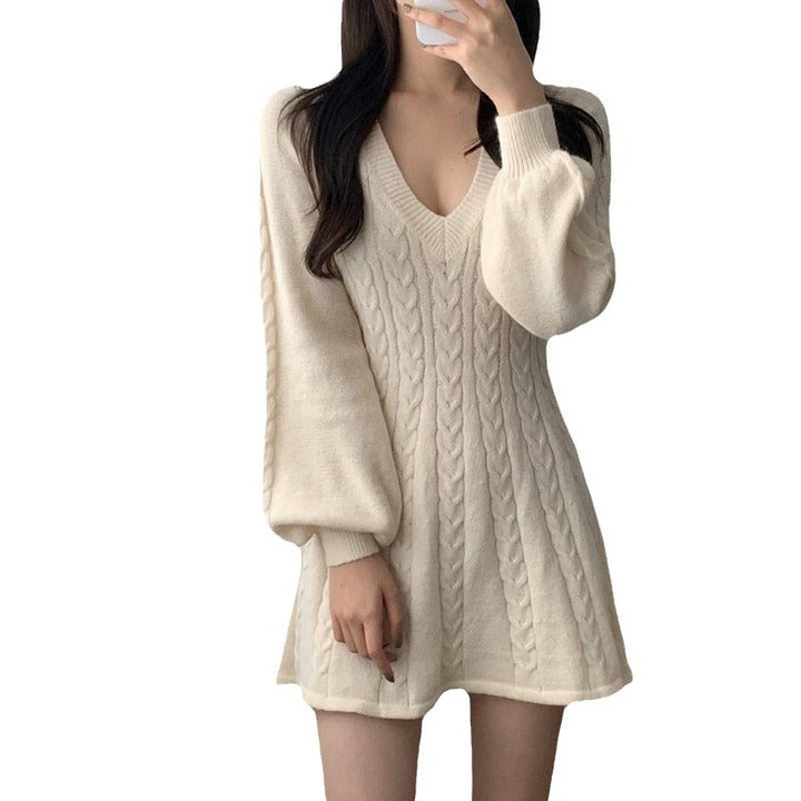 Women's Long-Sleeve Knitted Jumper Dress A-Line (9)