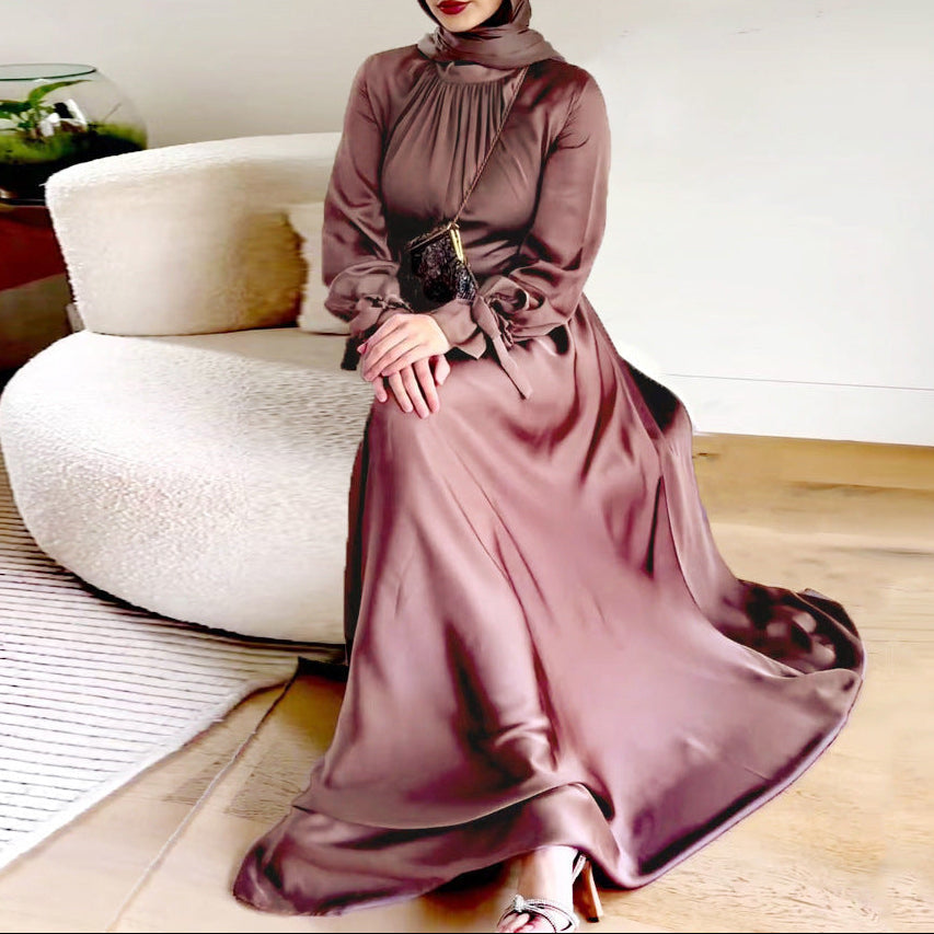 Women's Long Sleeve Satin Christmas Party Dress (3)