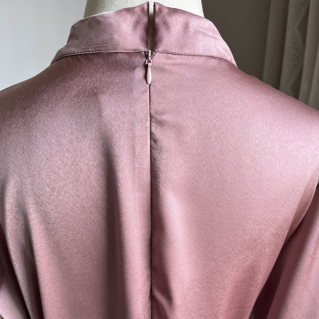 Women's Long Sleeve Satin Christmas Party Dress (4)