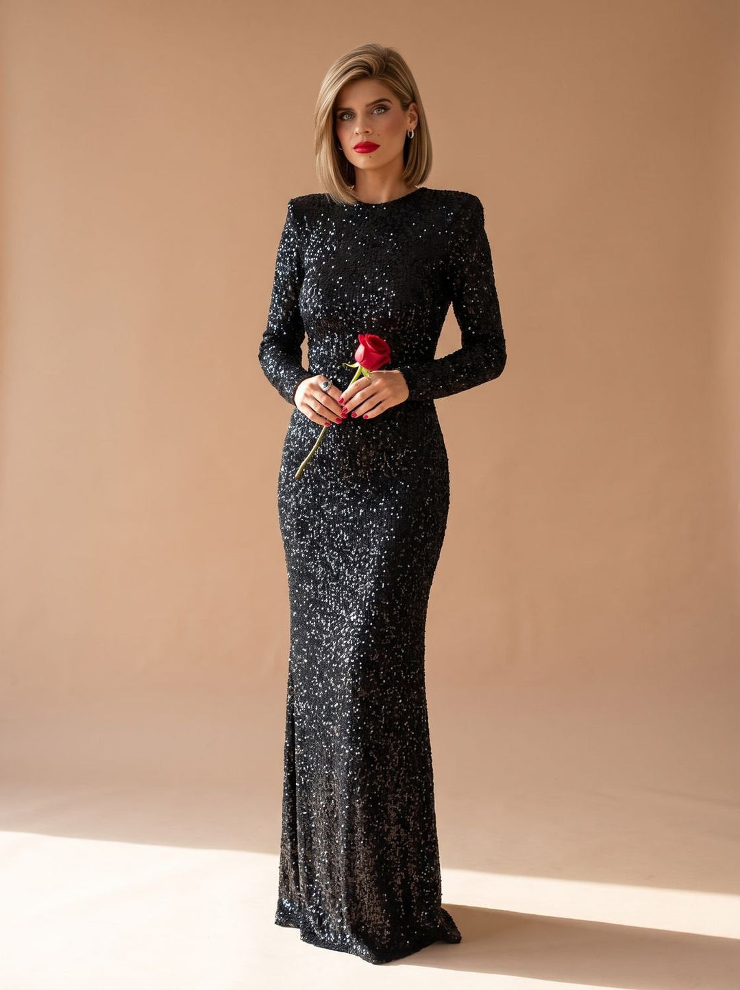 Women's Long-Sleeve Sequin Maxi Christmas Party Dress