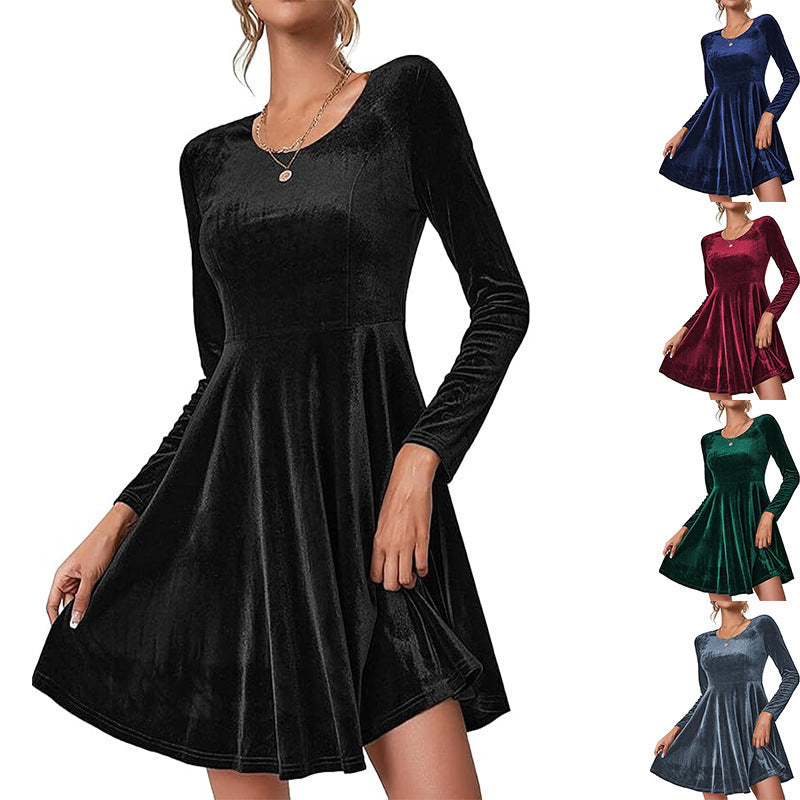 Women's Long-Sleeved Velvet A-Line Party Dress (6)