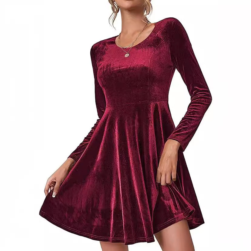 Women's Long-Sleeved Velvet A-Line Party Dress (7)