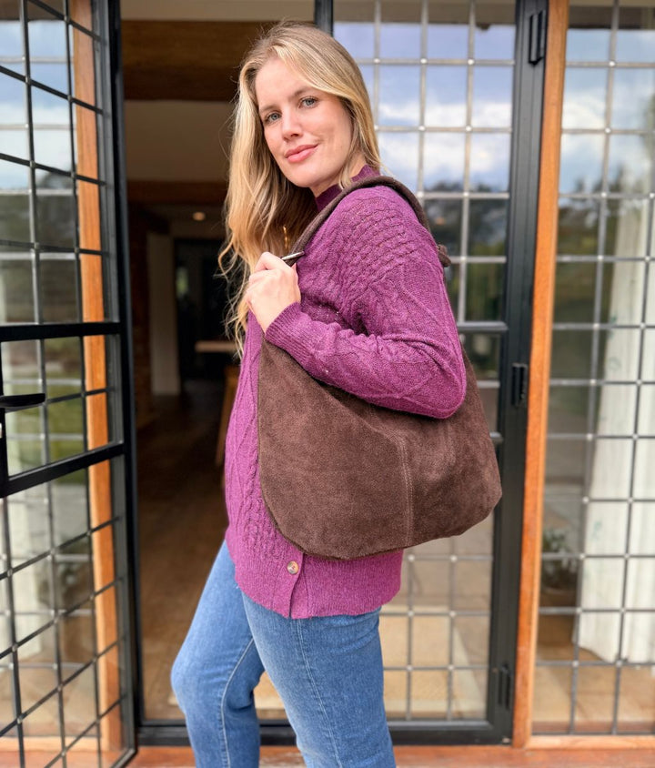 Women's Longline Cable Knit Jumper Dress for Winter in Purple 4