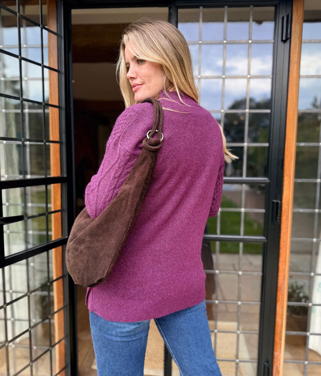 Women's Longline Cable Knit Jumper Dress for Winter in Purple 6