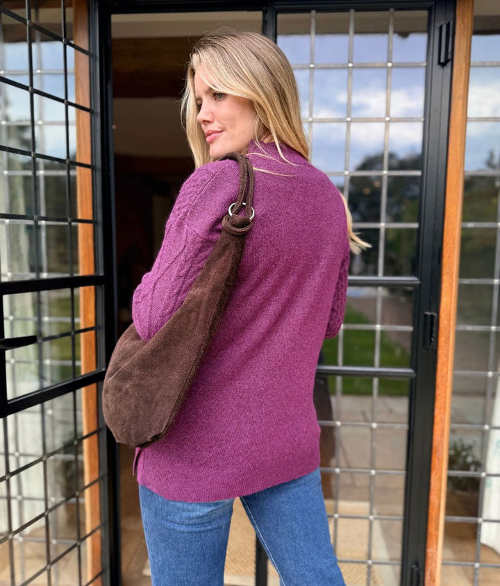 Women's Longline Cable Knit Jumper Dress for Winter in Purple 6