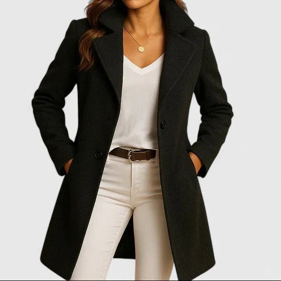 Women's Longline Tailored Coat for Autumn in Black
