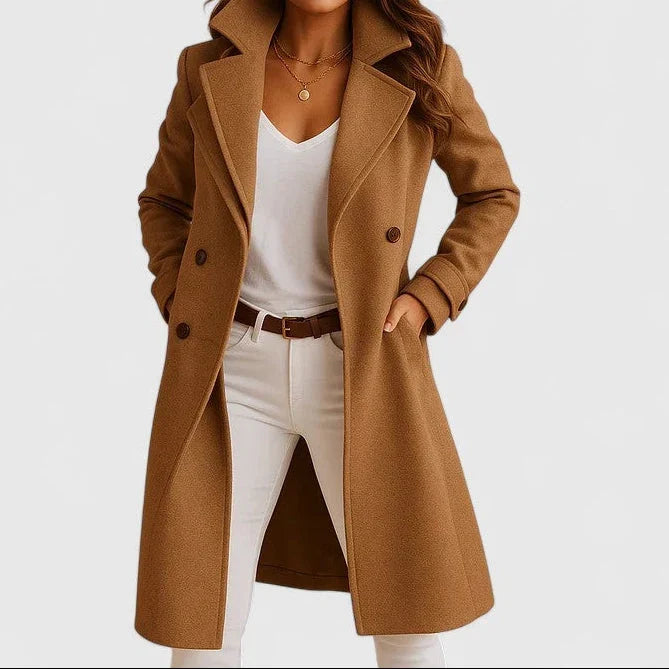 Women's Longline Tailored Coat for Autumn in Brown