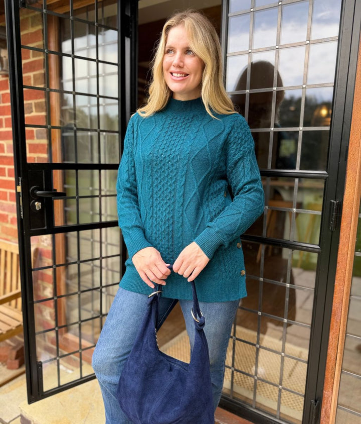 Women's Longline Textured Jumper Dress for Winter in Teal 1