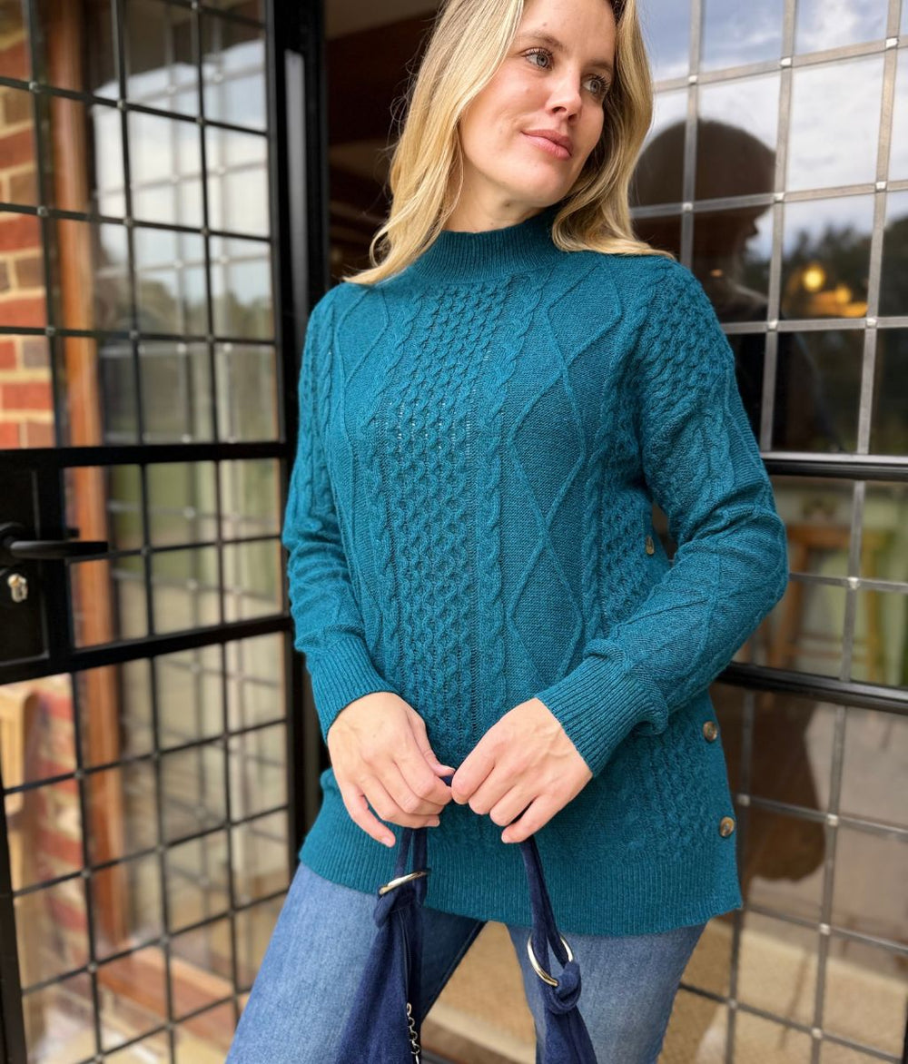 Women's Longline Textured Jumper Dress for Winter in Teal 2