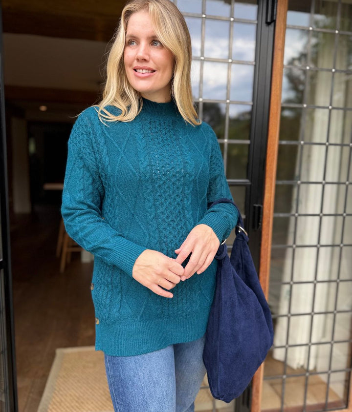 Women's Longline Textured Jumper Dress for Winter in Teal 4