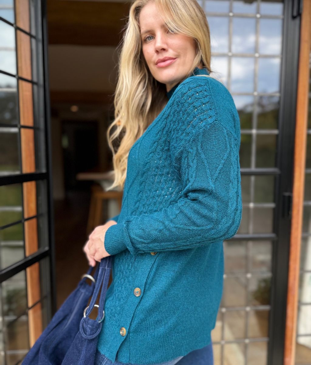 Women's Longline Textured Jumper Dress for Winter in Teal 5