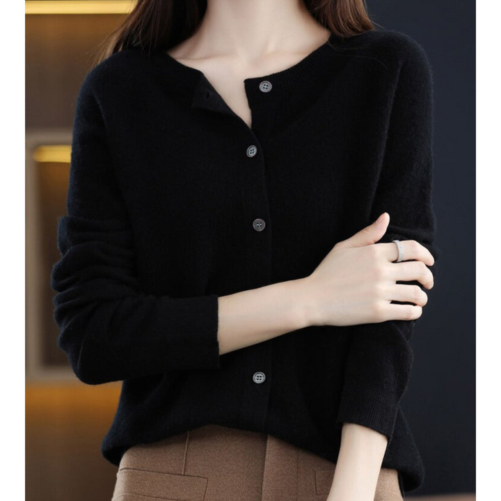 Women's Merino Cashmere Jumper Dress Cardigan in Black