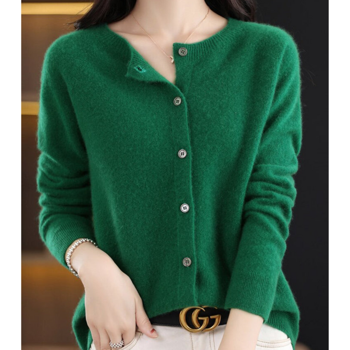 Women's Merino Cashmere Jumper Dress Cardigan in Dark Green