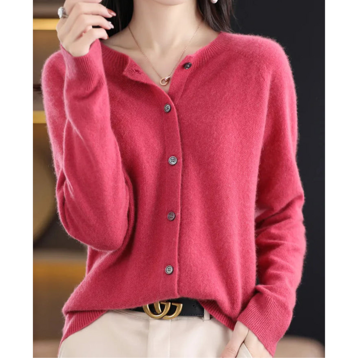 Women's Merino Cashmere Jumper Dress Cardigan in Heisses Pink