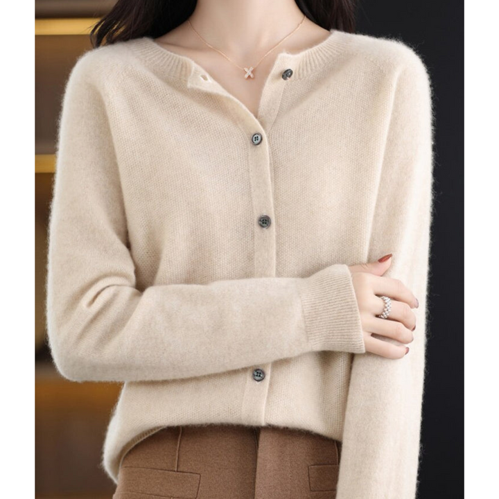 Women's Merino Cashmere Jumper Dress Cardigan in Khaki