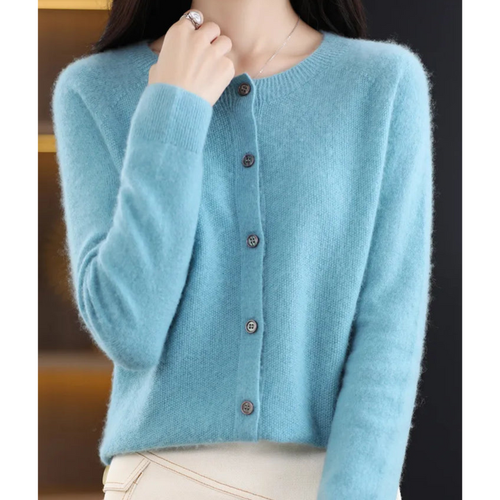 Women's Merino Cashmere Jumper Dress Cardigan in Light Blue