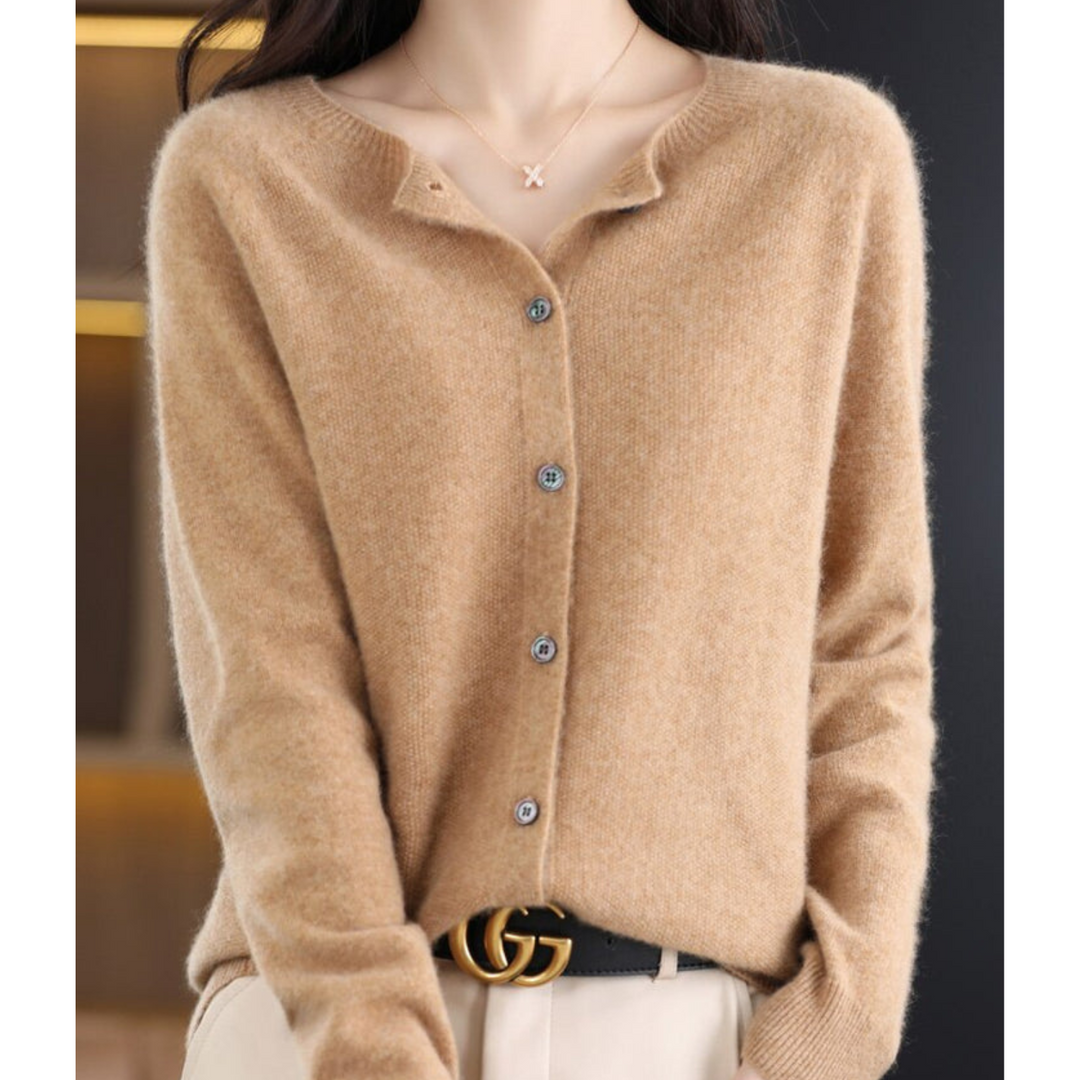 Women's Merino Cashmere Jumper Dress Cardigan in Light Brown