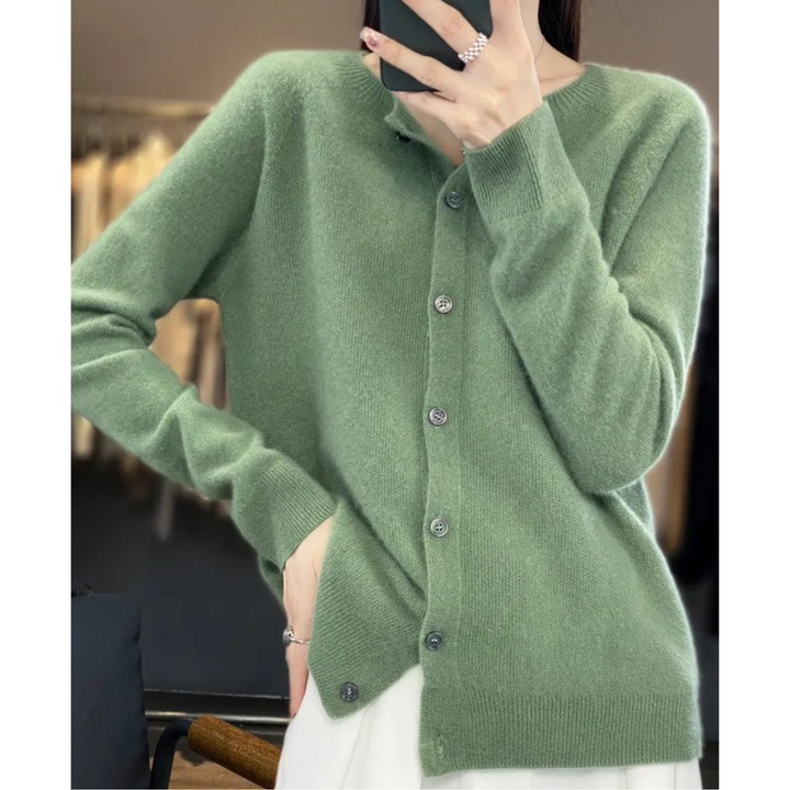 Women's Merino Cashmere Jumper Dress Cardigan in Light Green