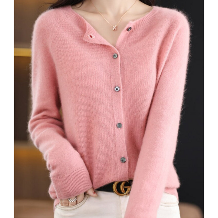 Women's Merino Cashmere Jumper Dress Cardigan in Light Pink