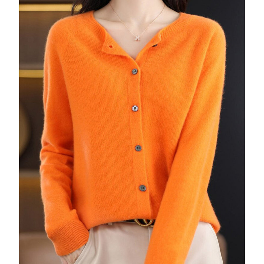 Women's Merino Cashmere Jumper Dress Cardigan in Orange