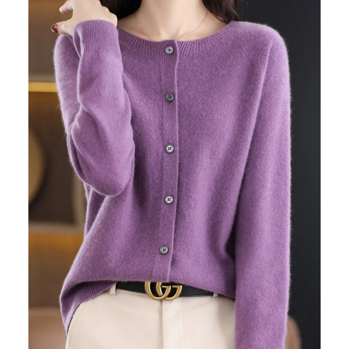 Women's Merino Cashmere Jumper Dress Cardigan in Purple