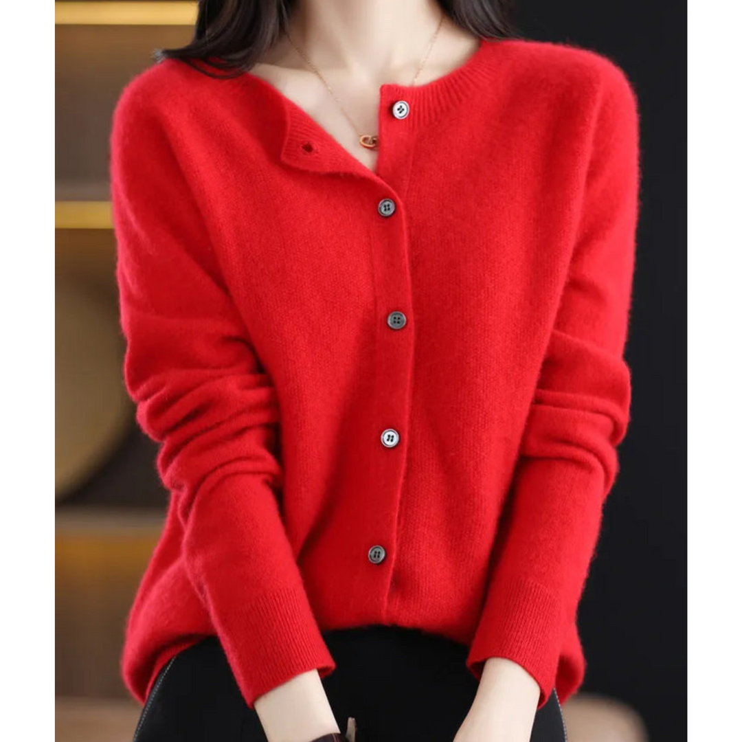 Women's Merino Cashmere Jumper Dress Cardigan in Red