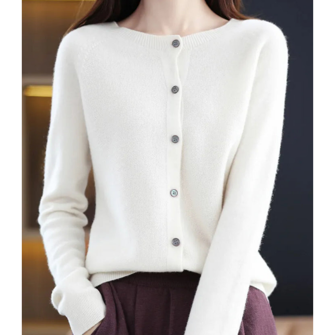 Women's Merino Cashmere Jumper Dress Cardigan in White