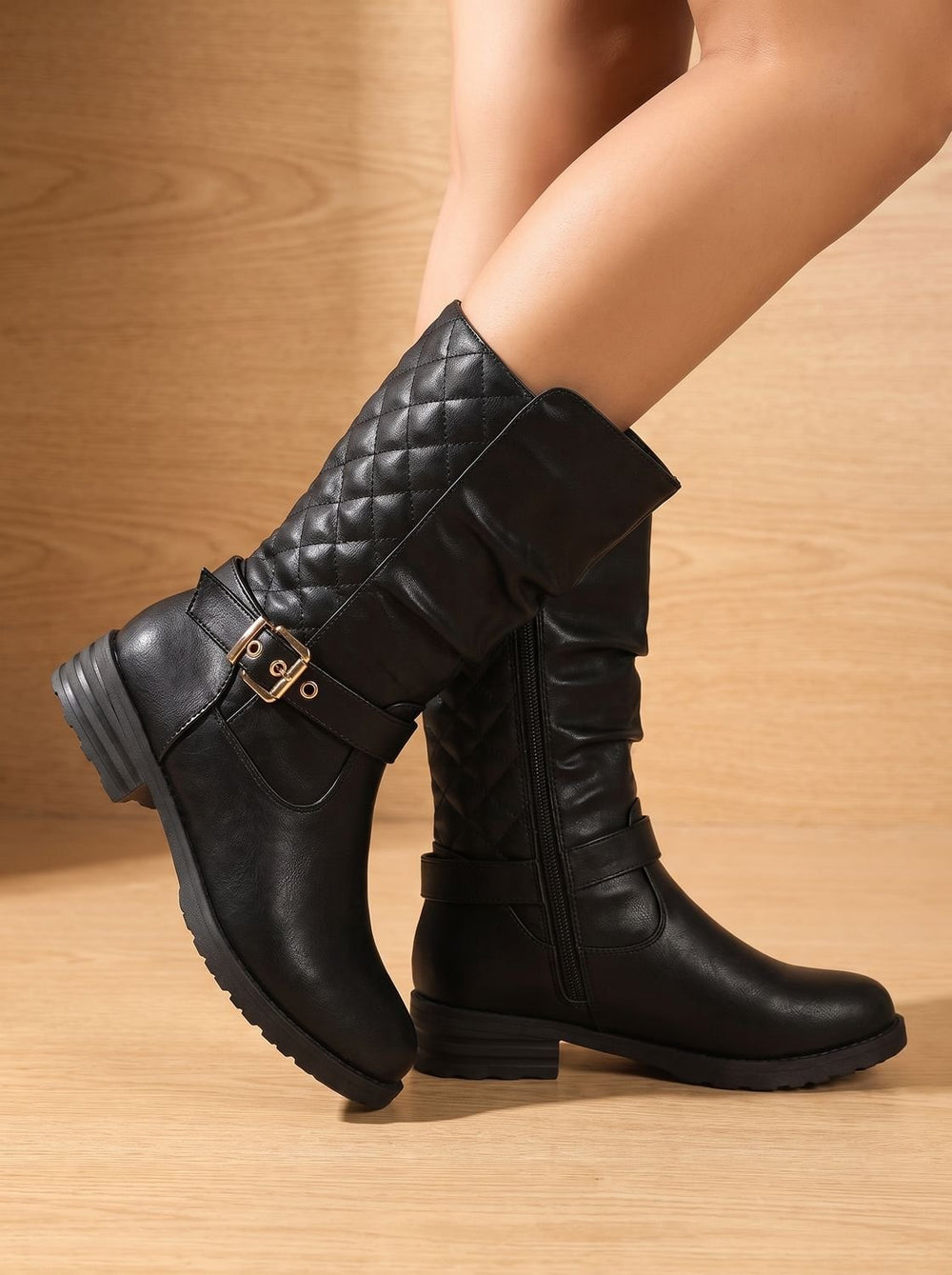 Women's Mid-Calf Cowboy Boots with Buckle in Gold-coloured 2