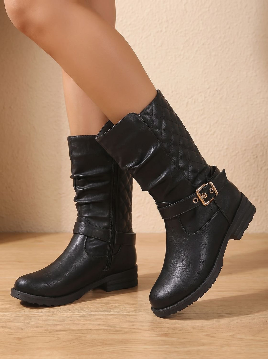 Women's Mid-Calf Cowboy Boots with Buckle in Gold-coloured 3