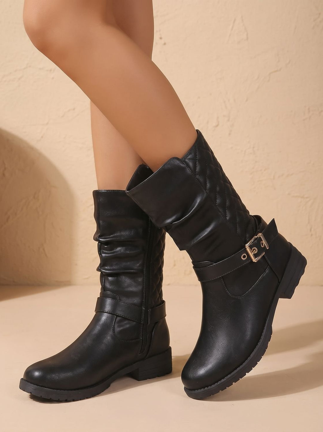 Women's Mid-Calf Cowboy Boots with Buckle in Gold-coloured 4