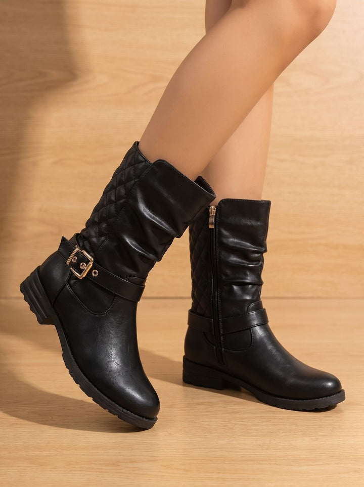 Women's Mid-Calf Cowboy Boots with Buckle in Gold-coloured 5