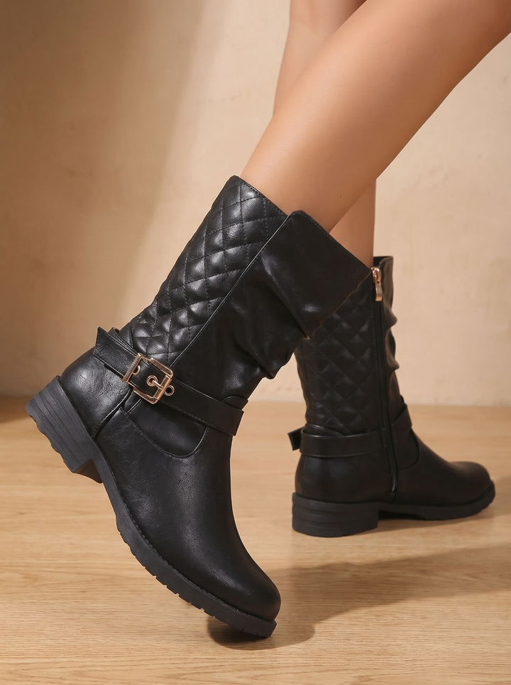 Women's Mid-Calf Cowboy Boots with Buckle in Gold-coloured 6