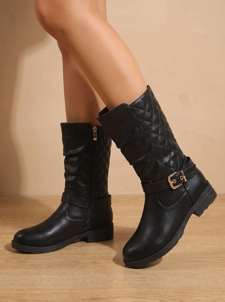 Women's Mid-Calf Cowboy Boots with Buckle in Gold-coloured 7