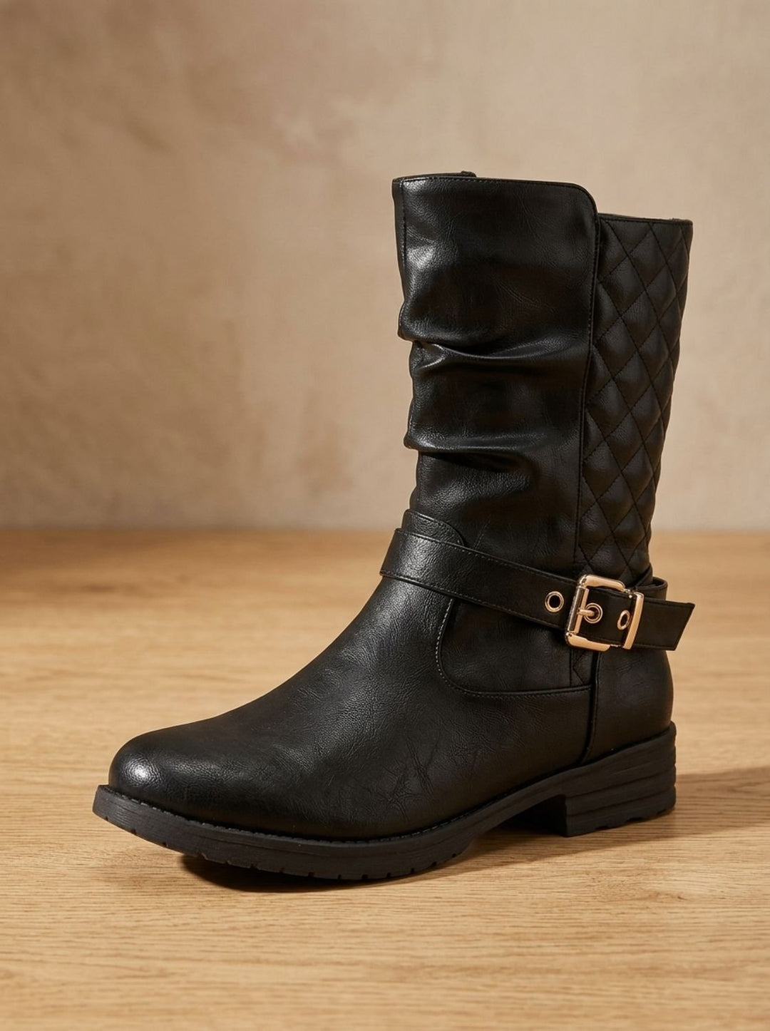 Women's Mid-Calf Cowboy Boots with Buckle in Gold-coloured 9