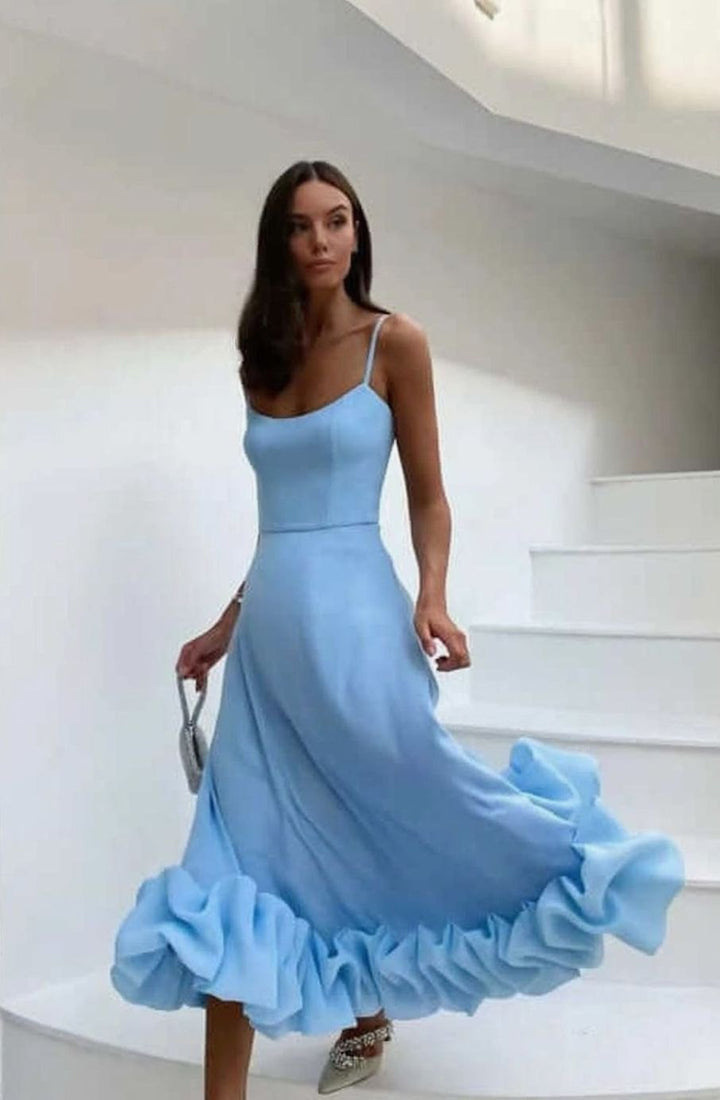 Women's Midi A-Line Wedding Guest Dress in Blue
