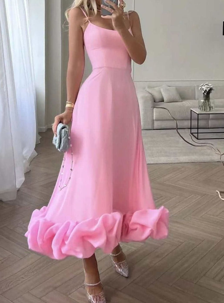Women's Midi A-Line Wedding Guest Dress in Pink
