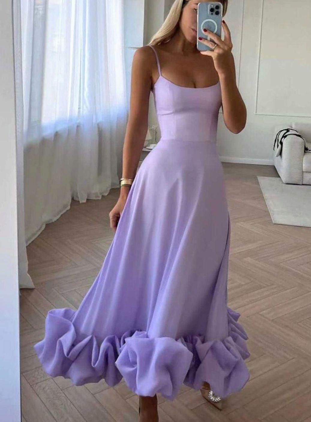 Women's Midi A-Line Wedding Guest Dress in Purple