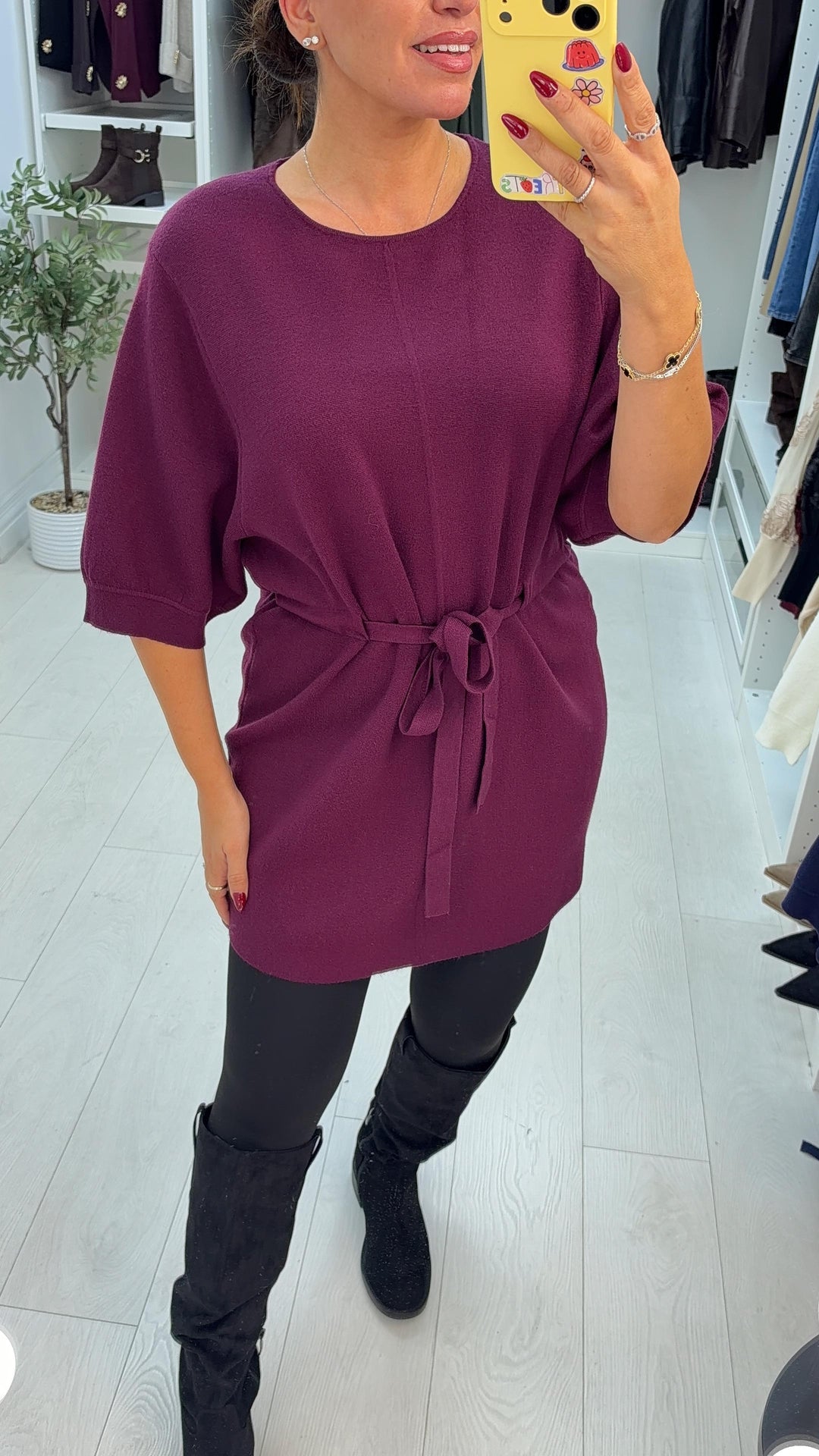 Women's Midi Jumper Dress in Viscose Blend in Wine