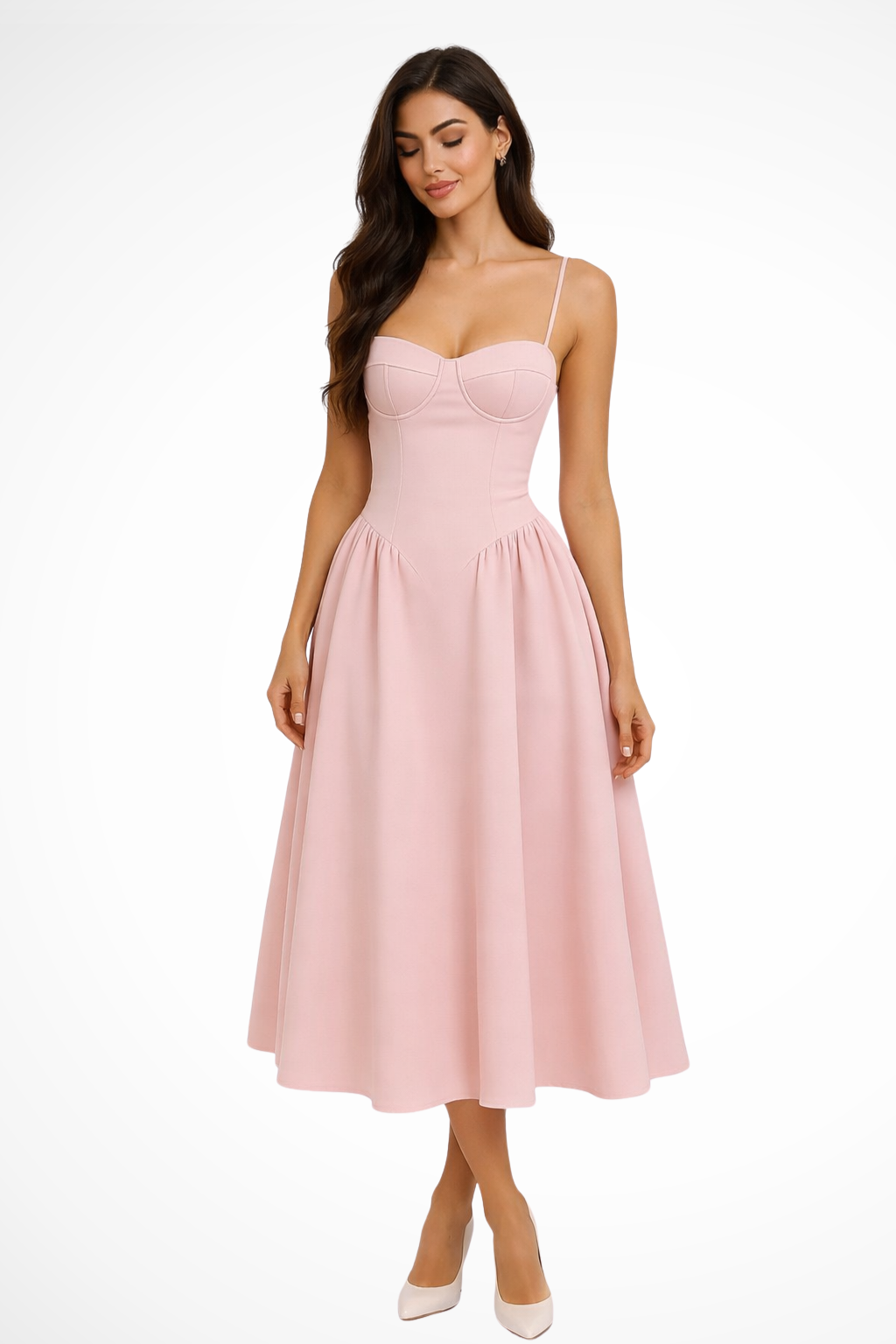 Women's Midi Wedding Guest Dress A-Line in Pink