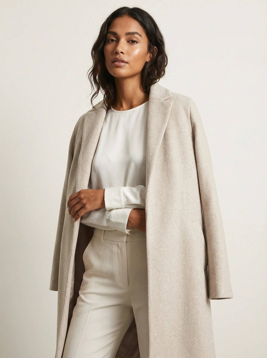 Women's Midi Wool Coat for Autumn in Beige
