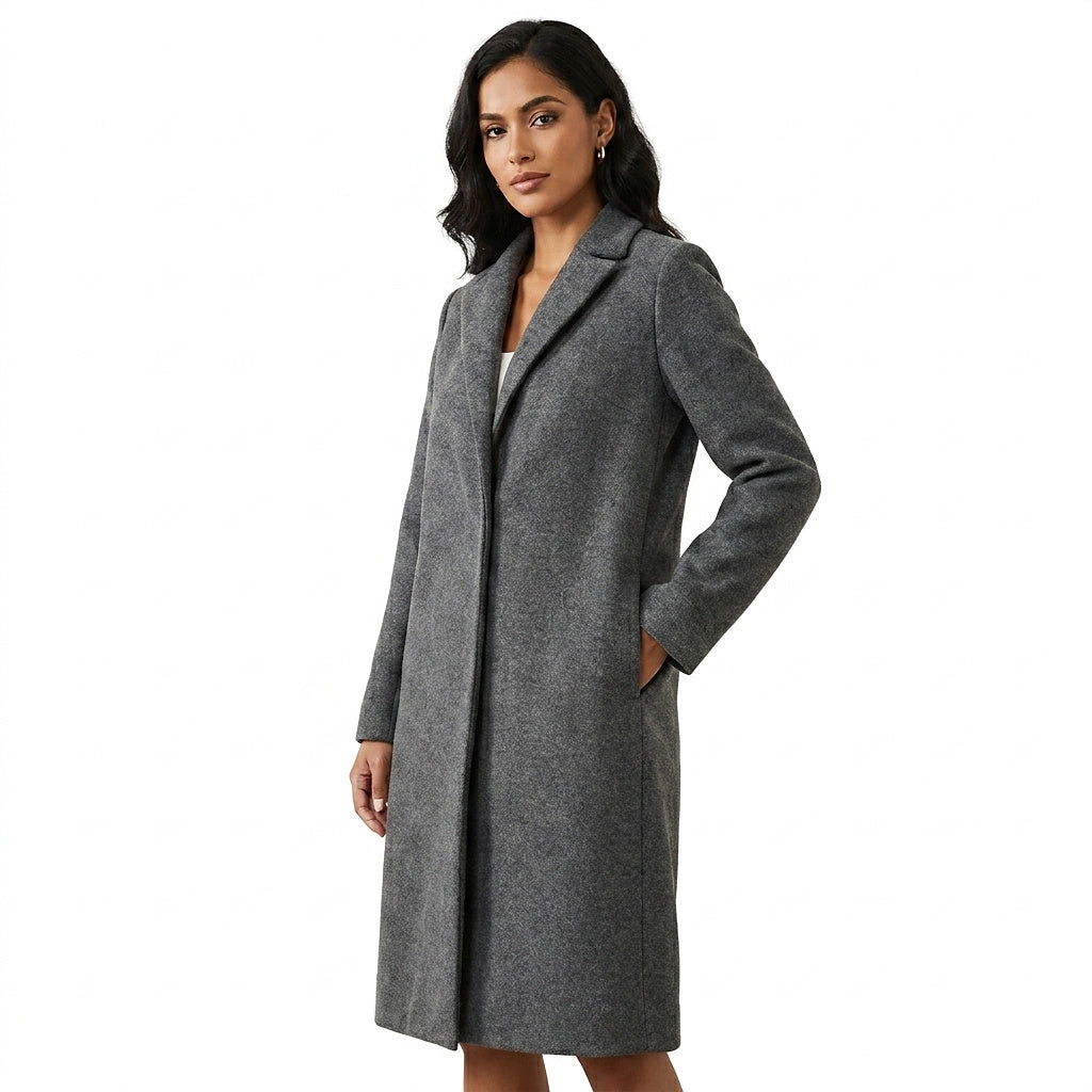 Women's Midi Wool Coat for Autumn in Grey