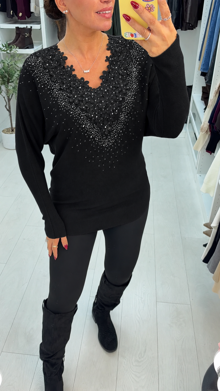 Women's Mini Floral Jumper Dress in Black