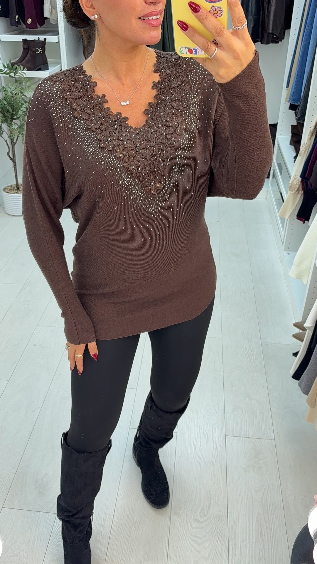 Women's Mini Floral Jumper Dress in Chocolate