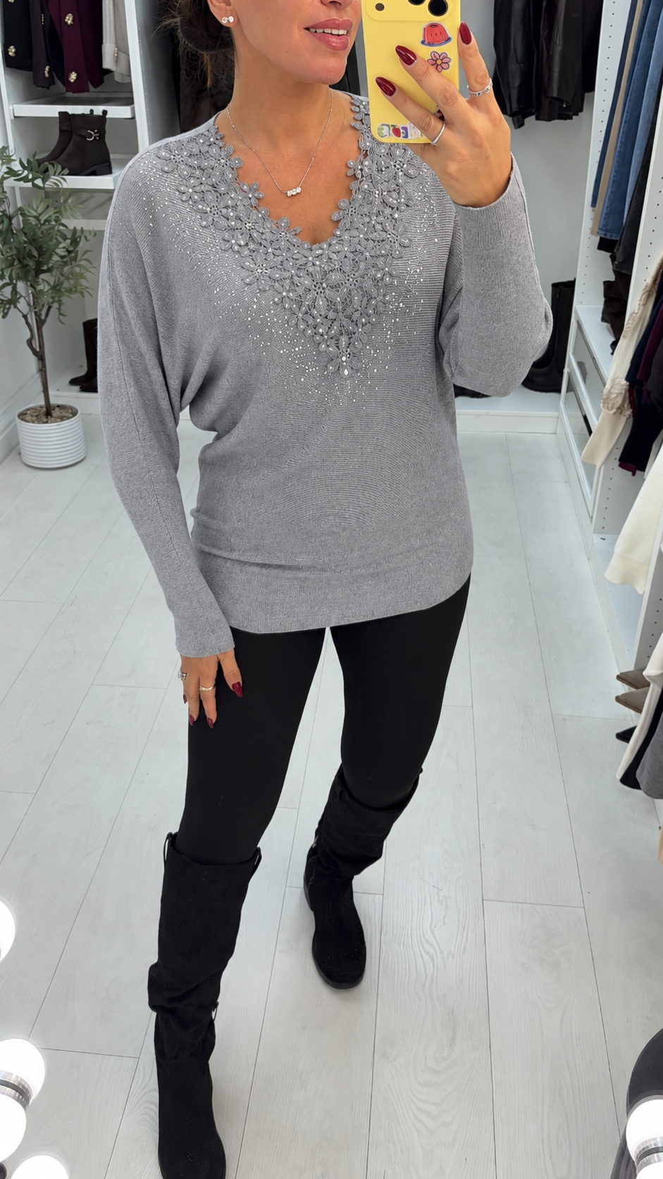 Women's Mini Floral Jumper Dress in Grey