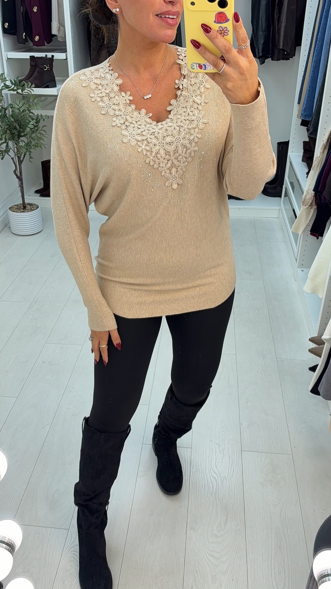 Women's Mini Floral Jumper Dress in Tan