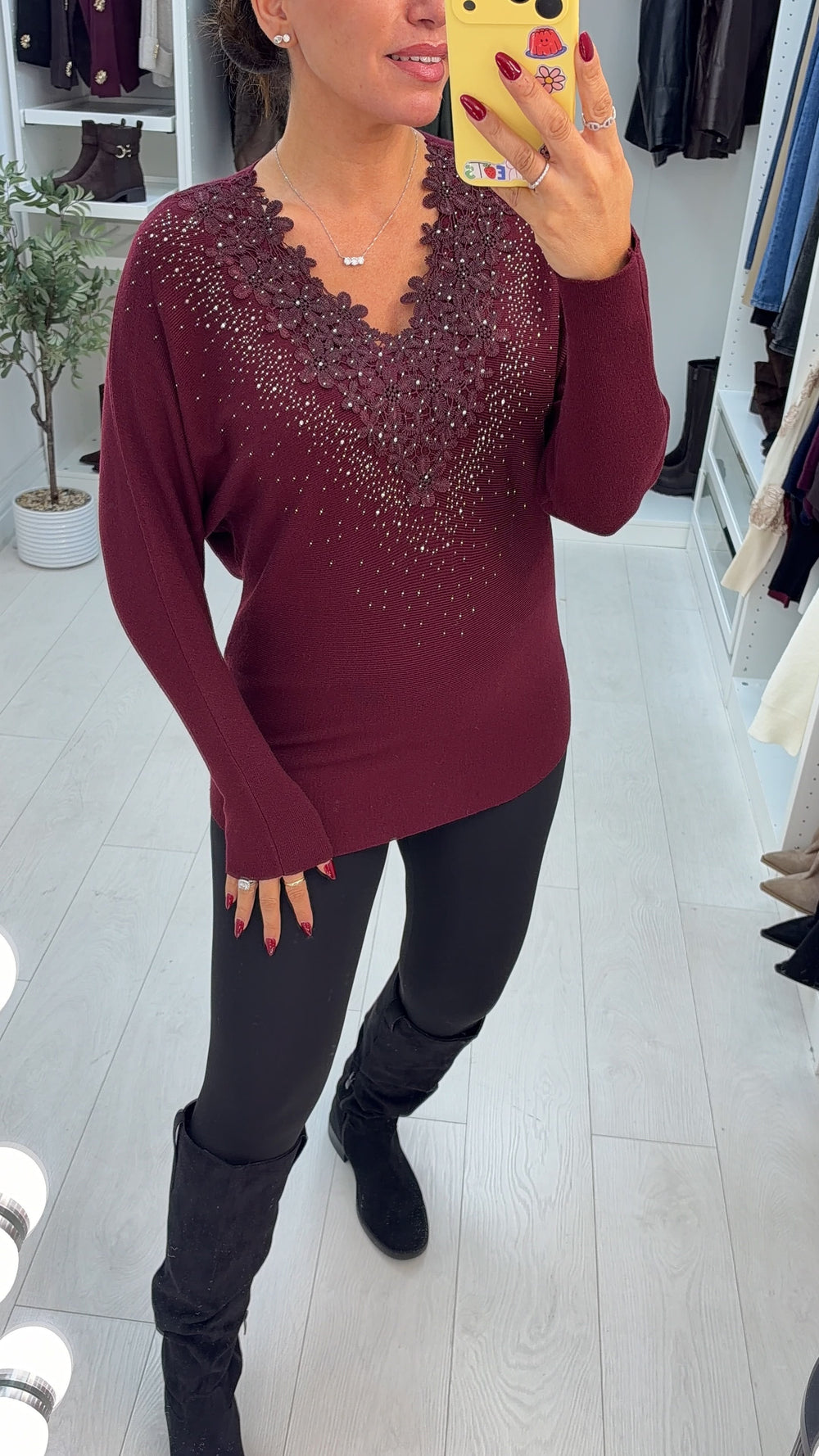 Women's Mini Floral Jumper Dress in Wine